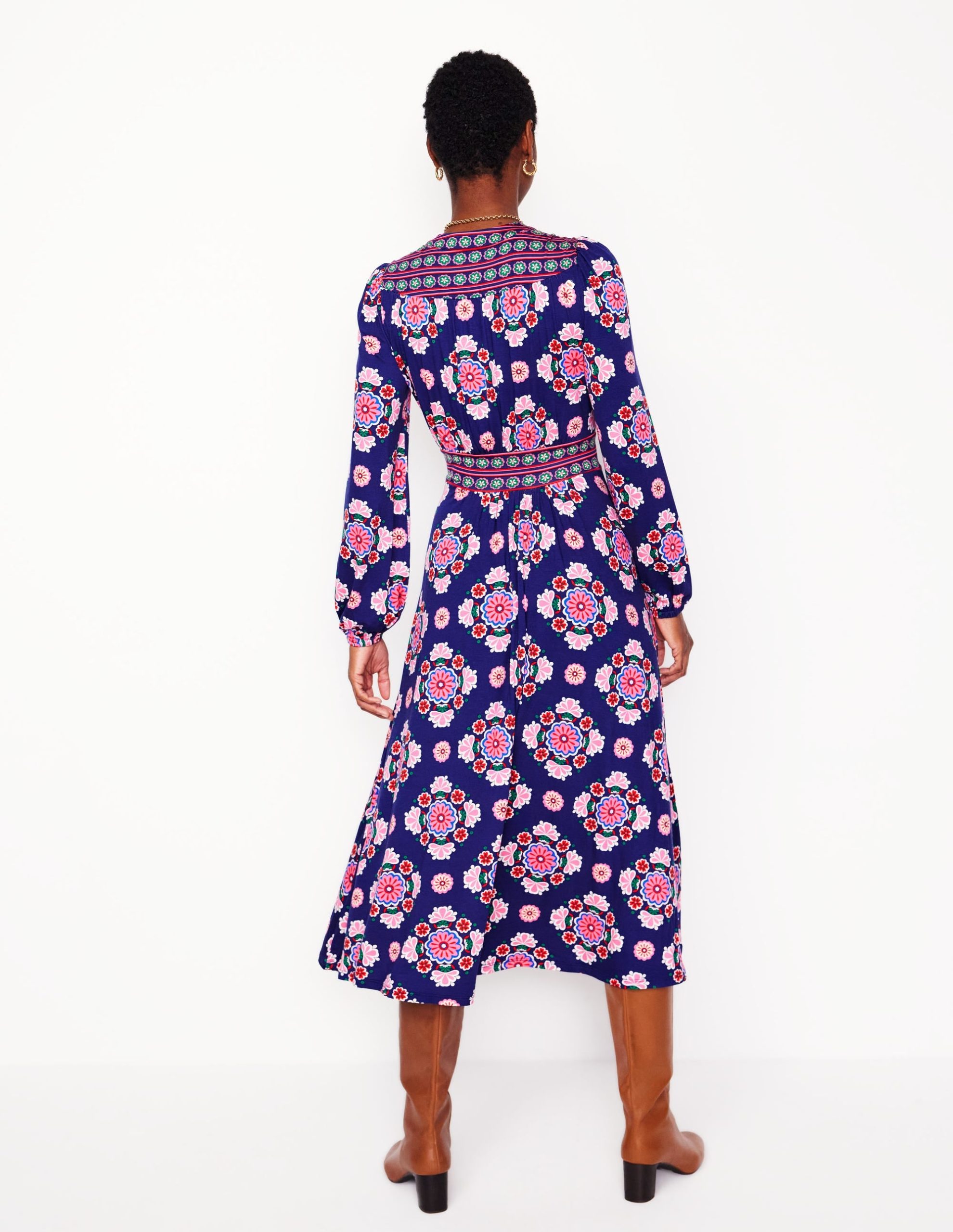 Lily Long Sleeve Midi Dress-Starboard Blue. Meadow Posy - Image 3