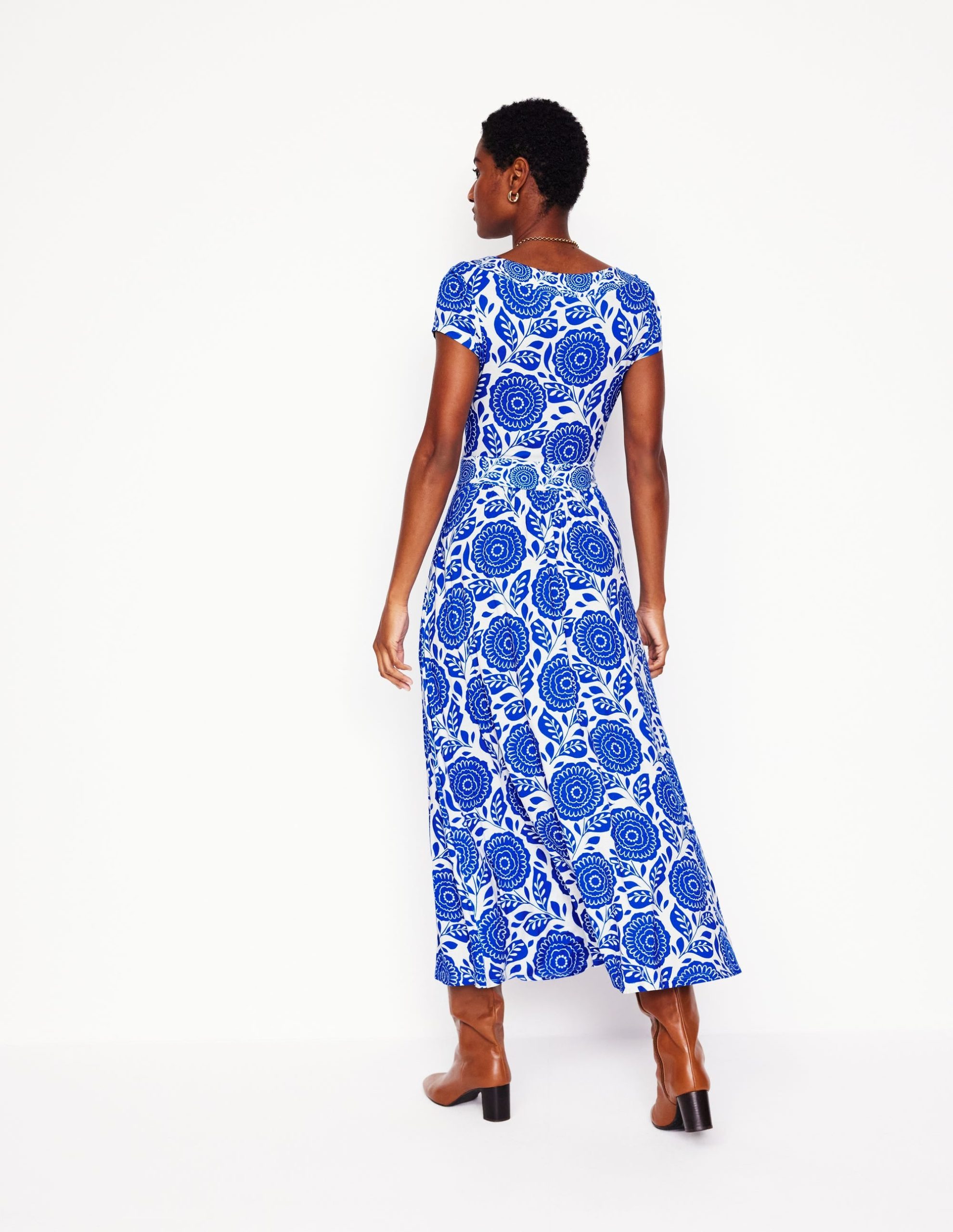 Melanie Jersey Midi Dress-Gallery Blue. Dahlia Stamp - Image 3