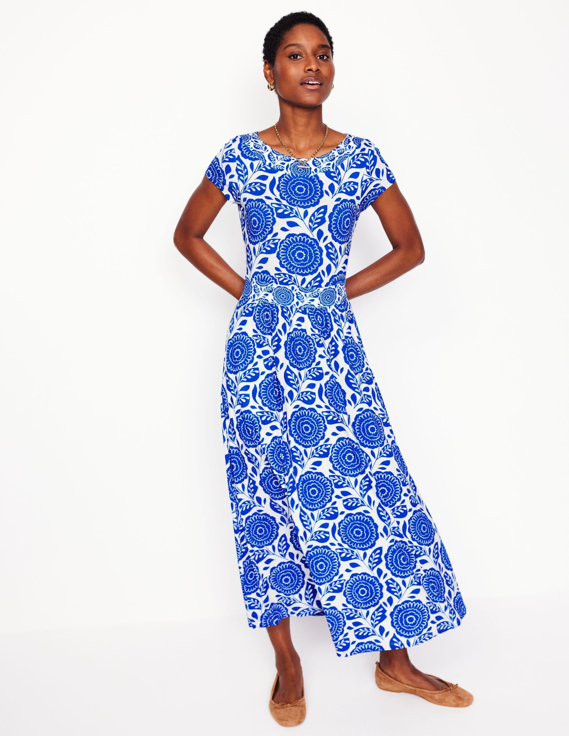Melanie Jersey Midi Dress-Gallery Blue. Dahlia Stamp - Image 5