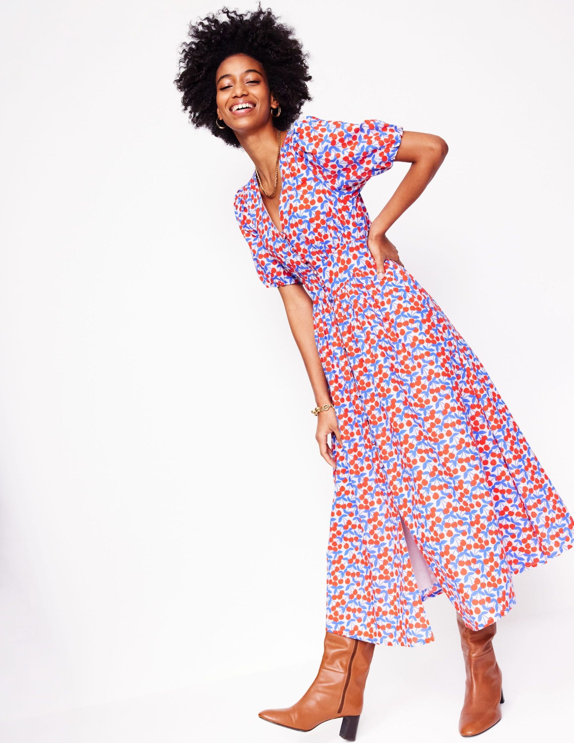 Lillian Cotton Midi Dress-Chalk Pink. Cherry Cascade