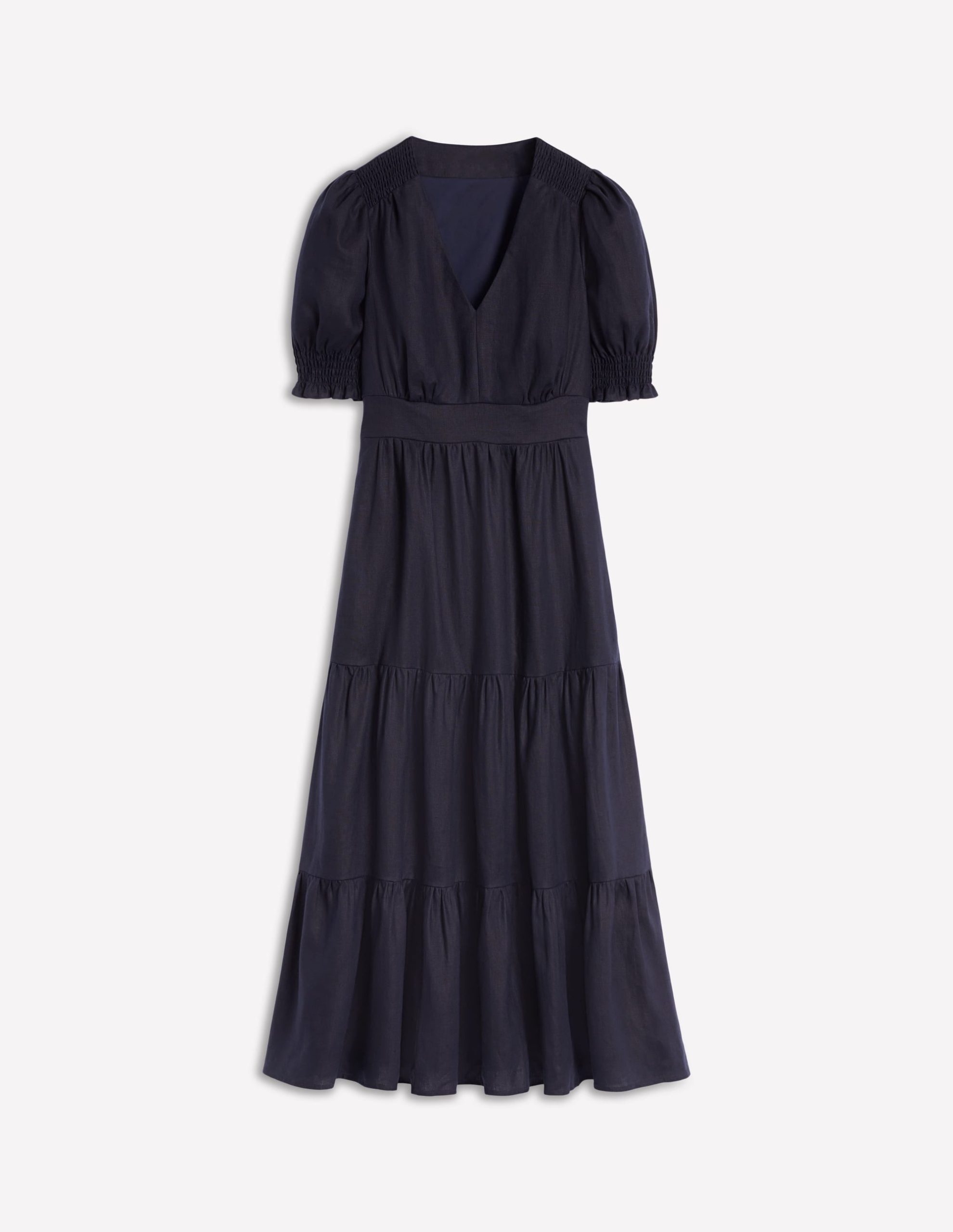 Anna Linen Tiered Midi Dress-Navy - Image 6