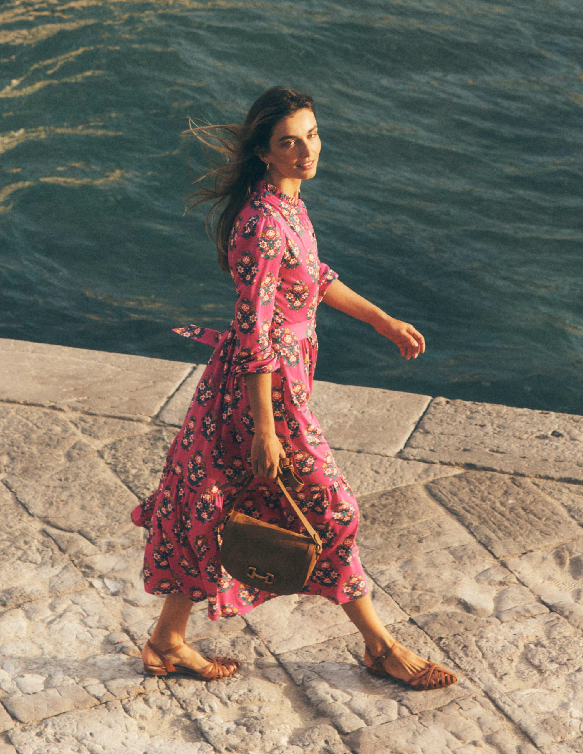 Willow Tiered Jersey Dress-Cosmos Pink. Wildflower Stamp - Image 2