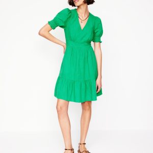 Anna Double Cloth Short Dress-Bright Green