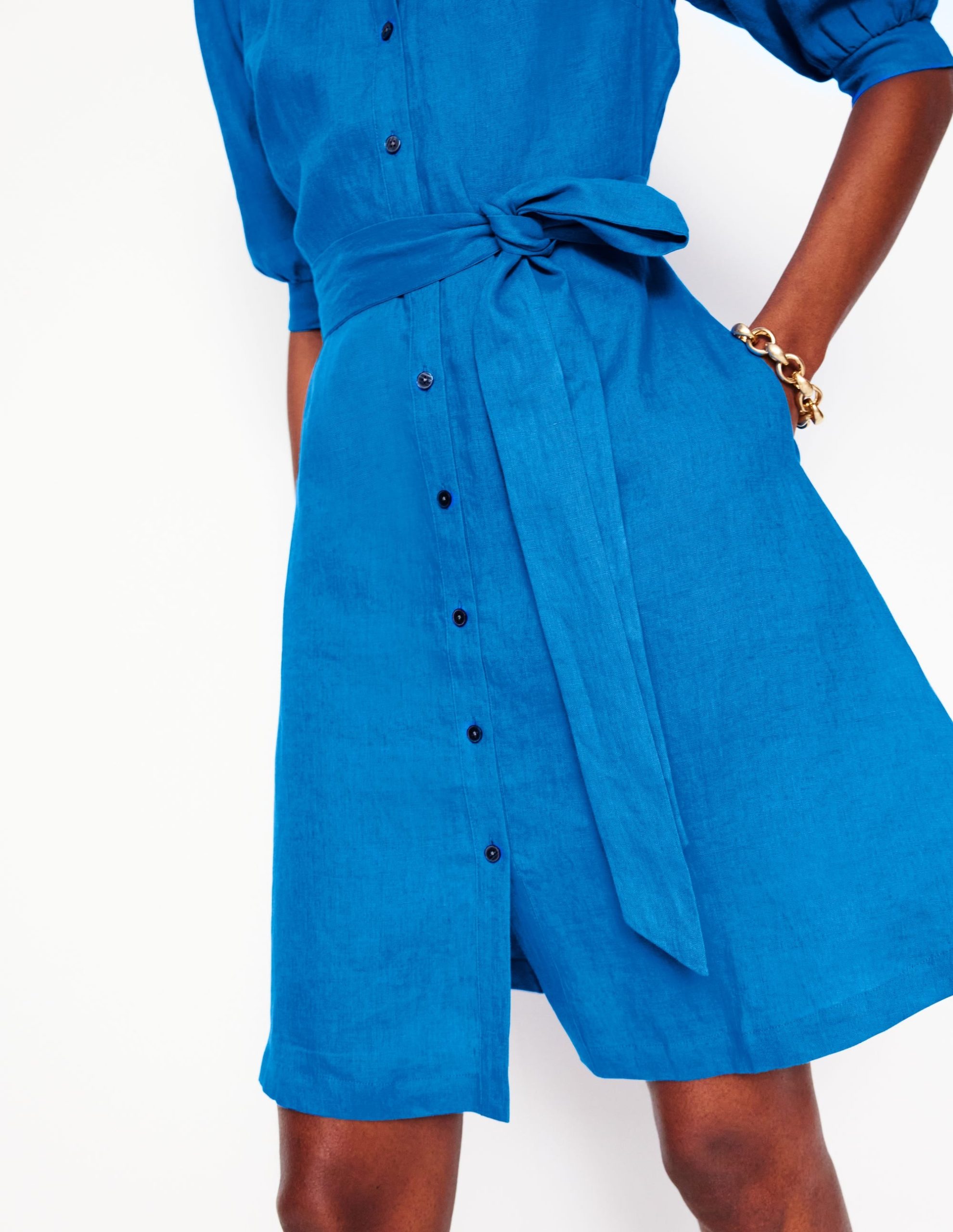 Ada Linen Short Dress-Cerulean blue - Image 2