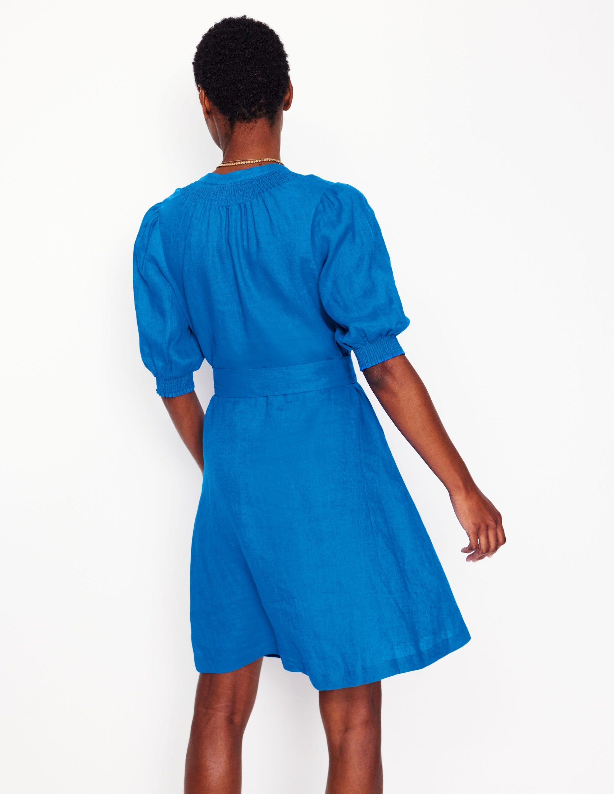 Ada Linen Short Dress-Cerulean blue - Image 3