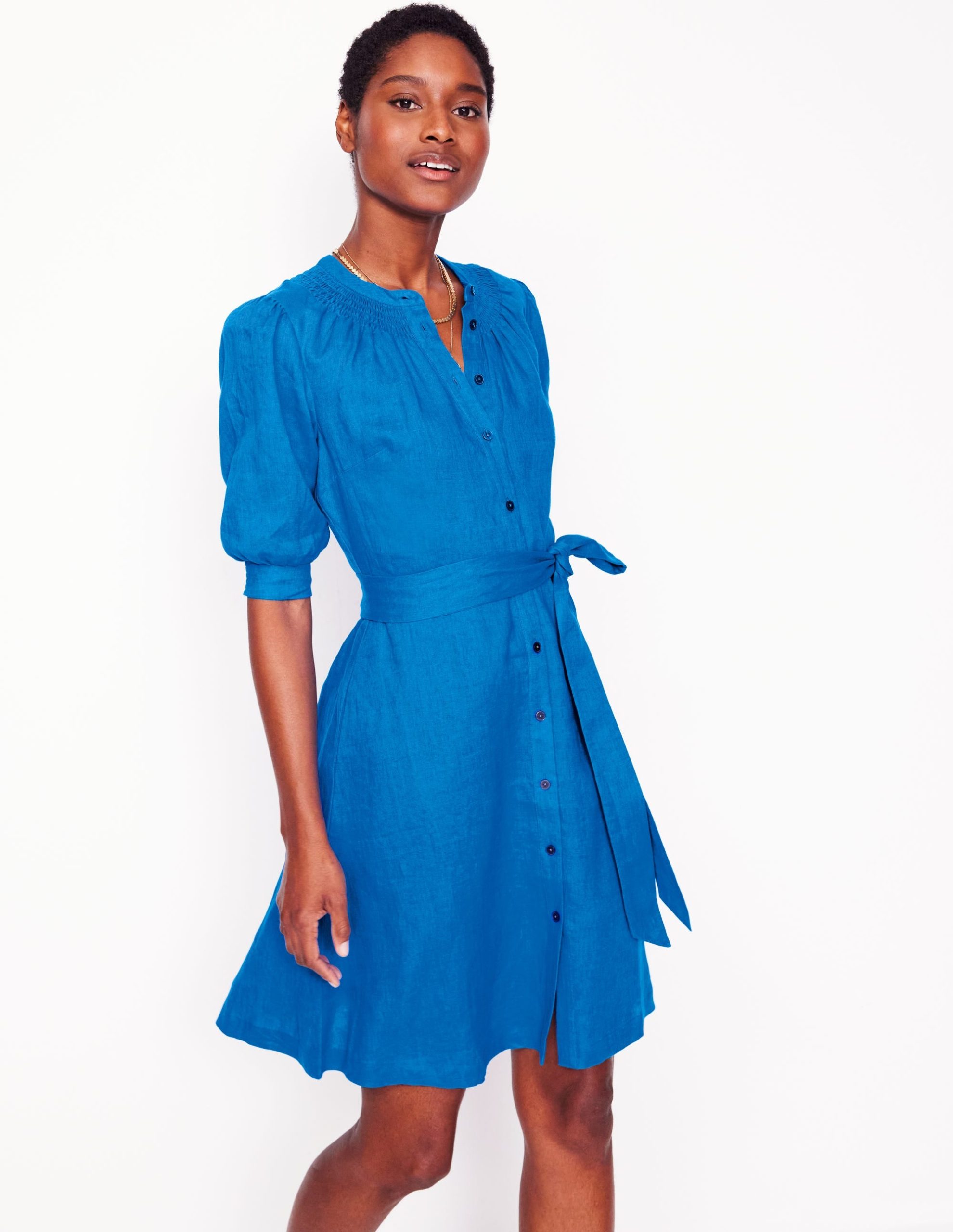 Ada Linen Short Dress-Cerulean blue - Image 4