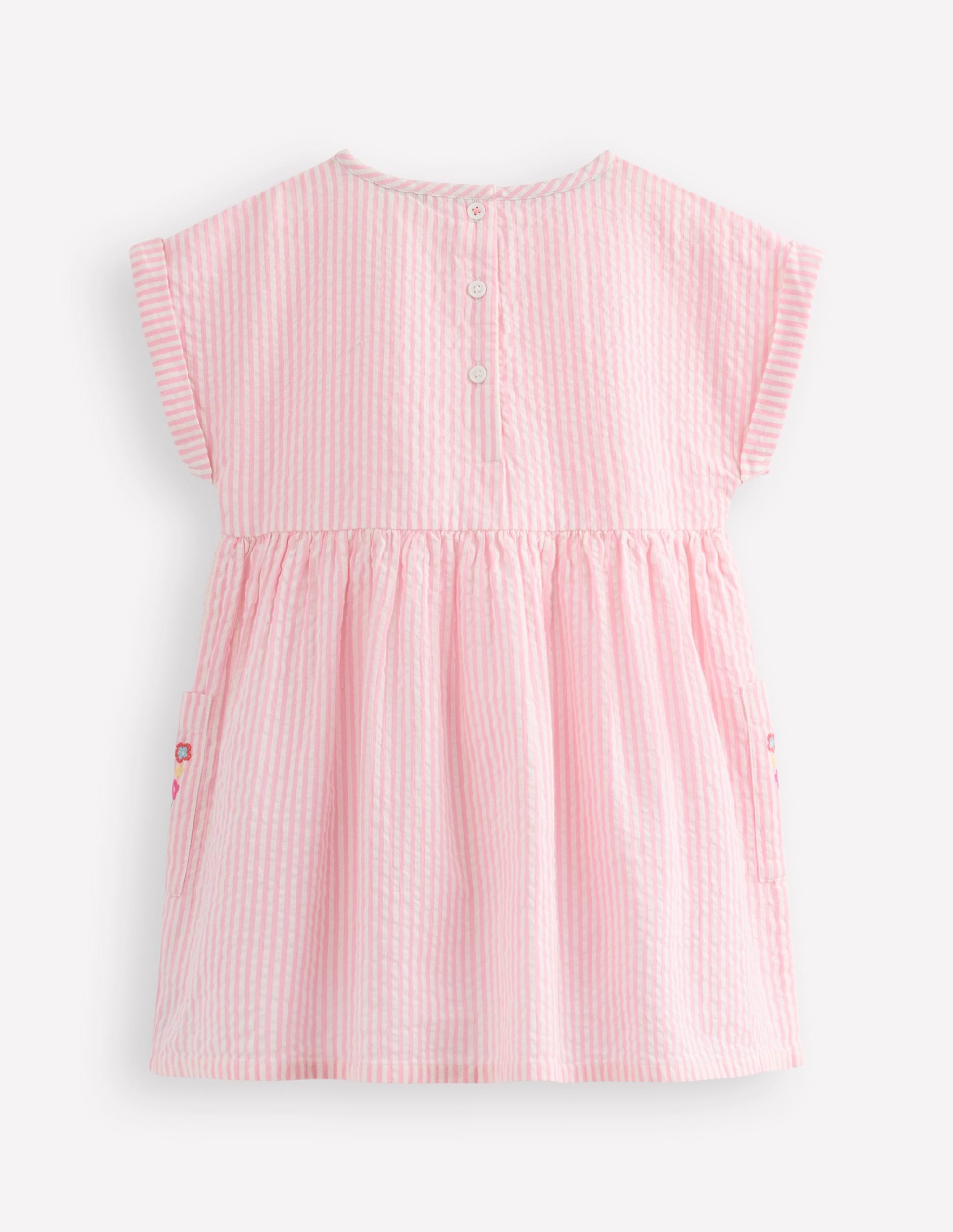 Short-sleeved woven tunic-Ticking Pink Embroidery - Image 2