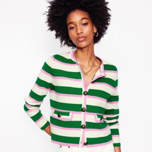 Holly Knitted Jacket-Rich Emerald. Pink Stripe