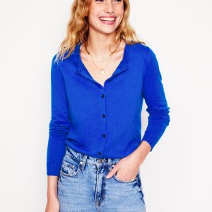 Emilia Cotton Crew Cardigan-Bright Blue