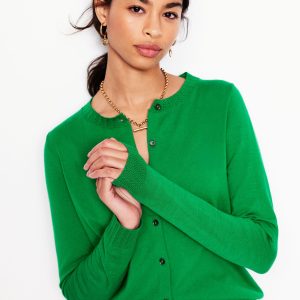 Emilia Cotton Crew Cardigan-Rich Emerald