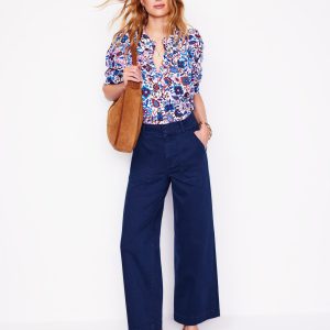 Wide Leg Cargo Pants-Navy