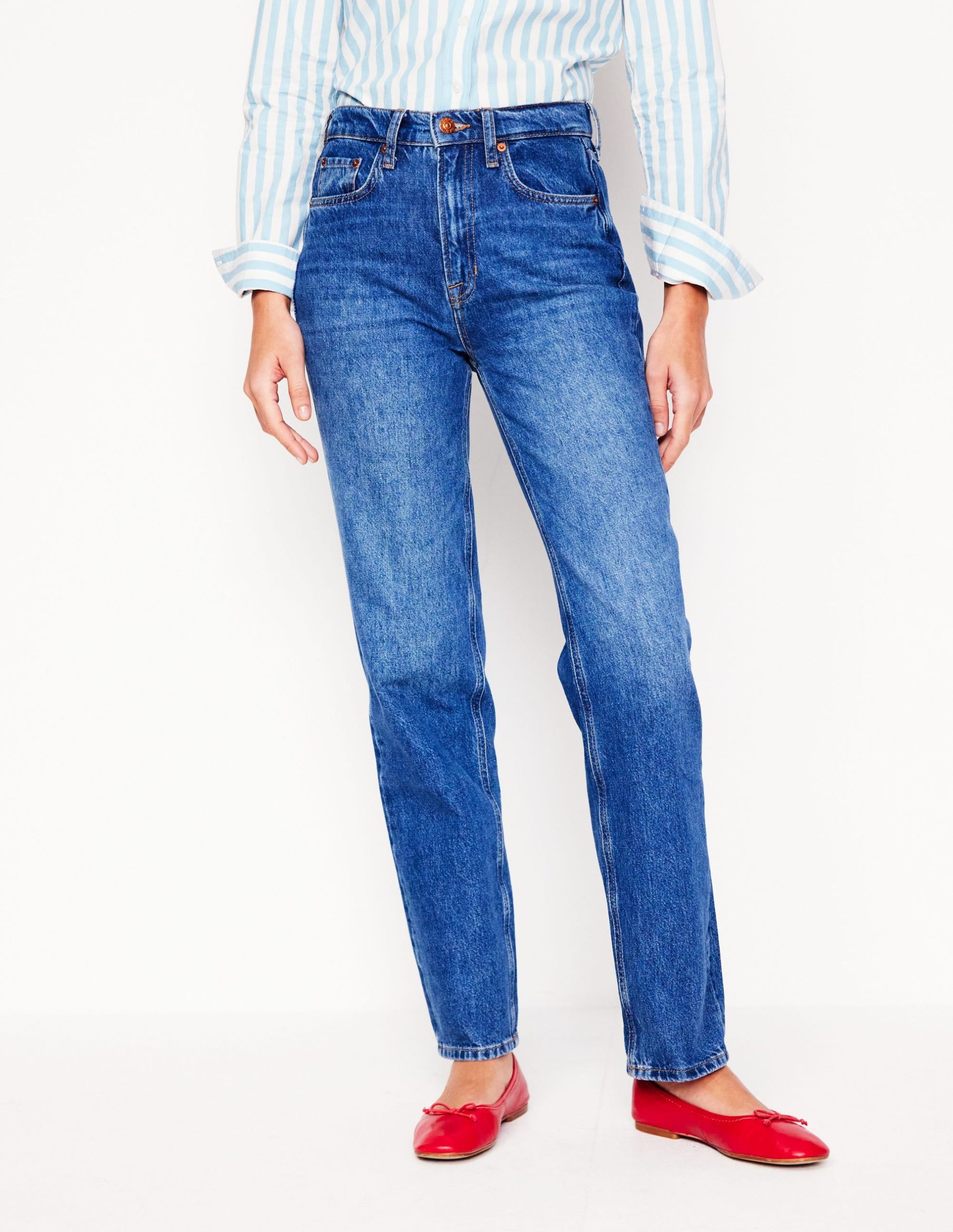 High Rise Straight Leg Jeans-Mid Wash - Image 5