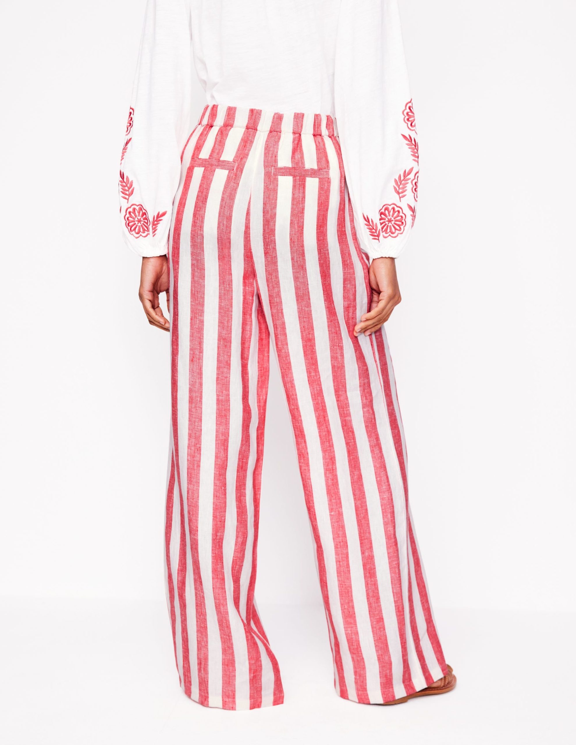 Dulwich Linen Pants-Strawberry Tart Red Stripe - Image 4