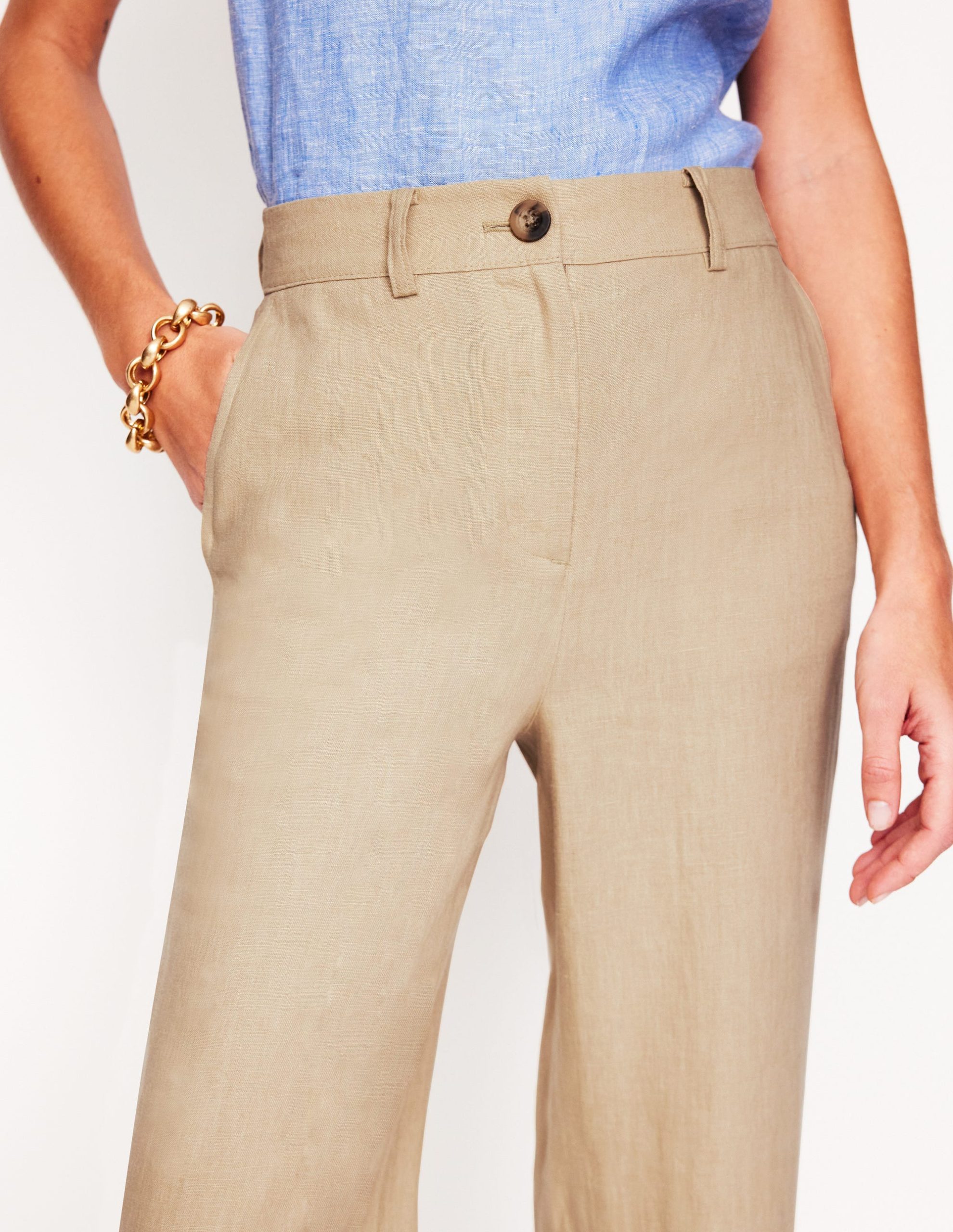 Westbourne Crop Linen Pants-Oatmeal - Image 2