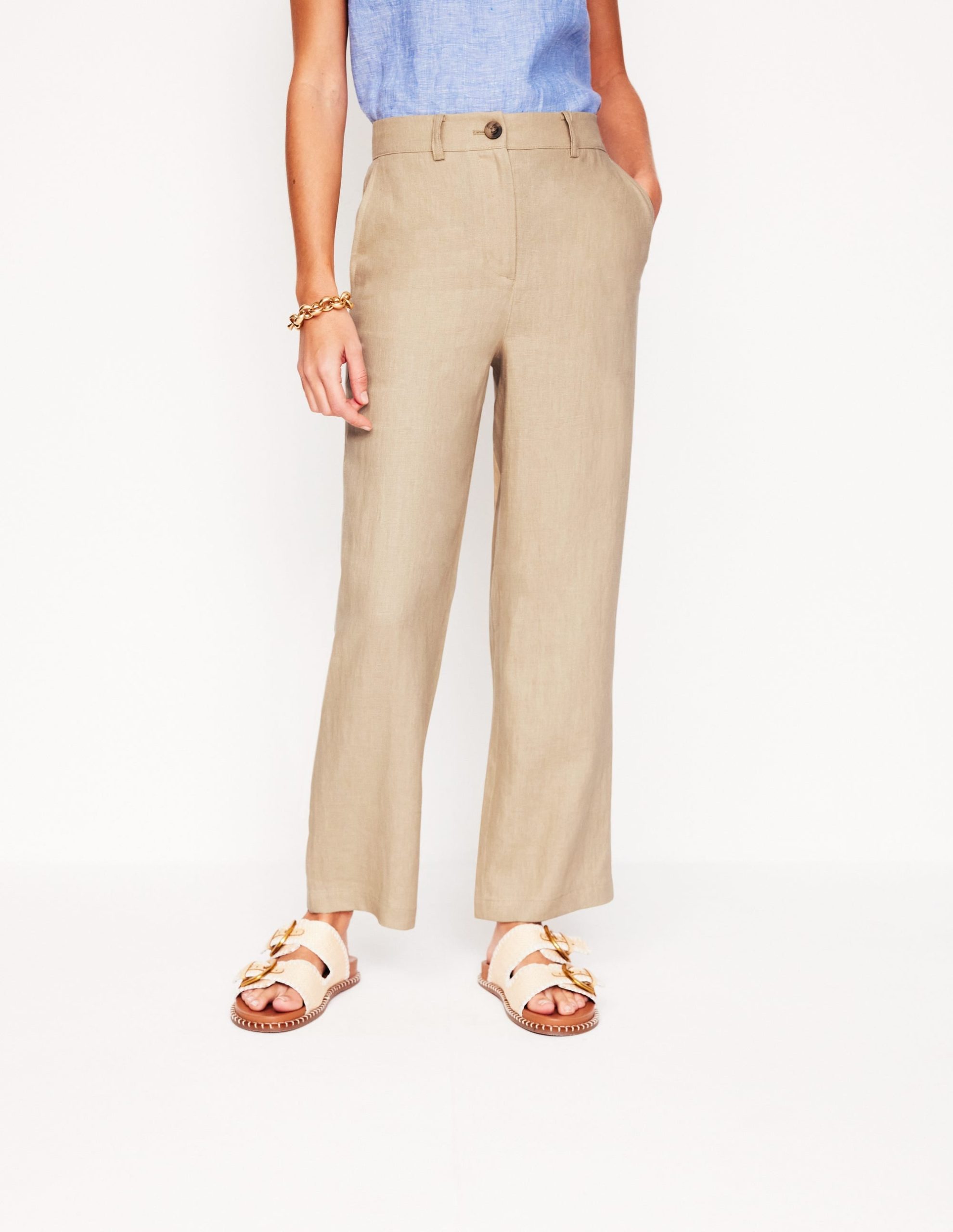 Westbourne Crop Linen Pants-Oatmeal - Image 4