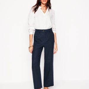 Westbourne Crop Linen Pants-Navy