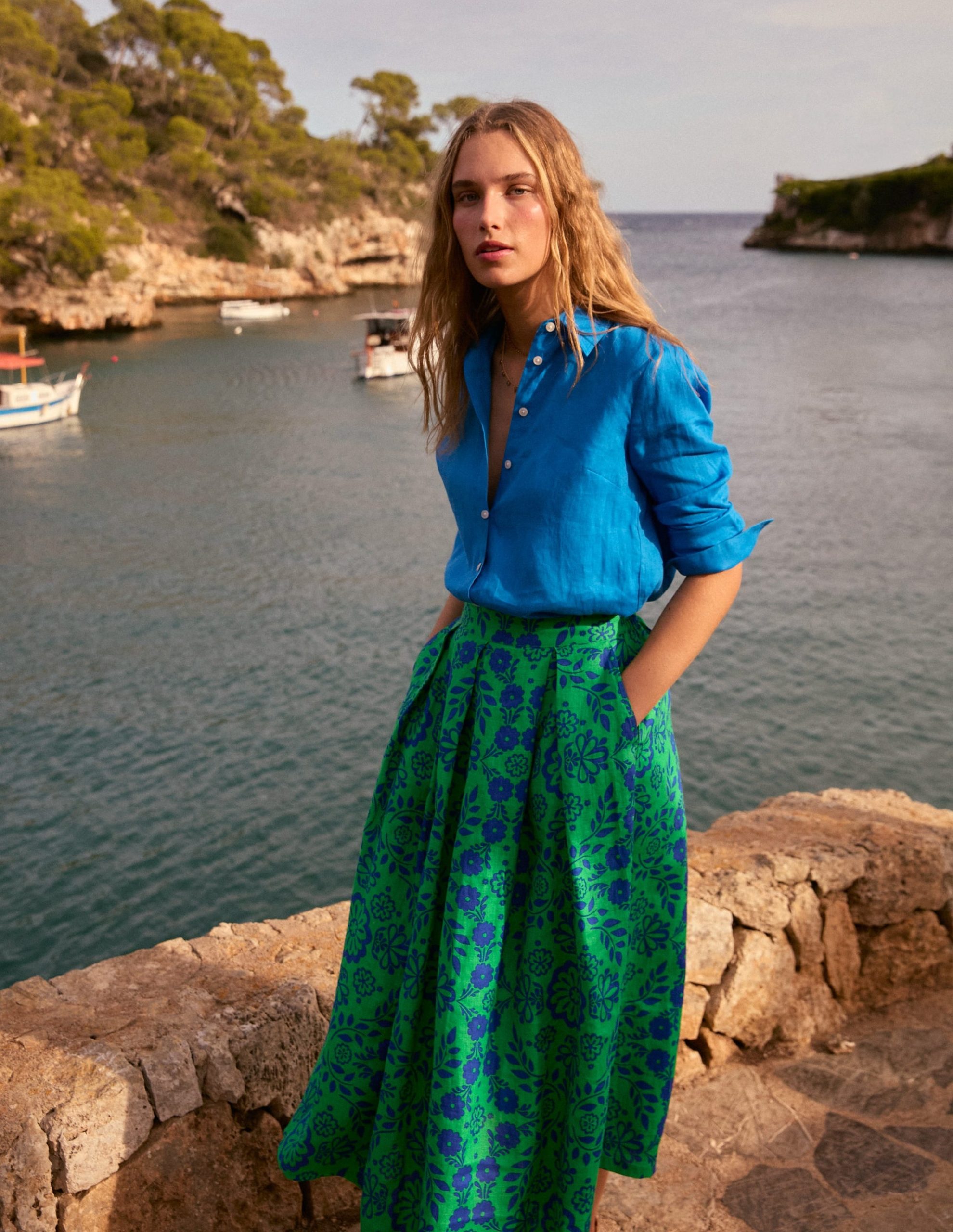 Verity Linen Midi Skirt-Structured Meadow Mono - Image 2