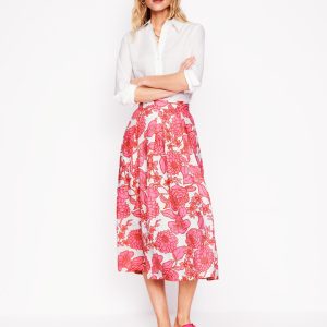 Verity Linen Midi Skirt-Pink. Blossom Cascade
