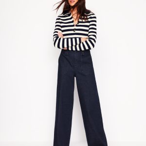 Mid Rise Button Detail Jeans-Indigo Rinse