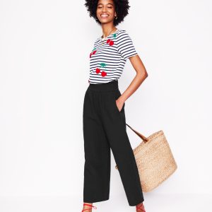 Cropped Double Cloth Pants-Black