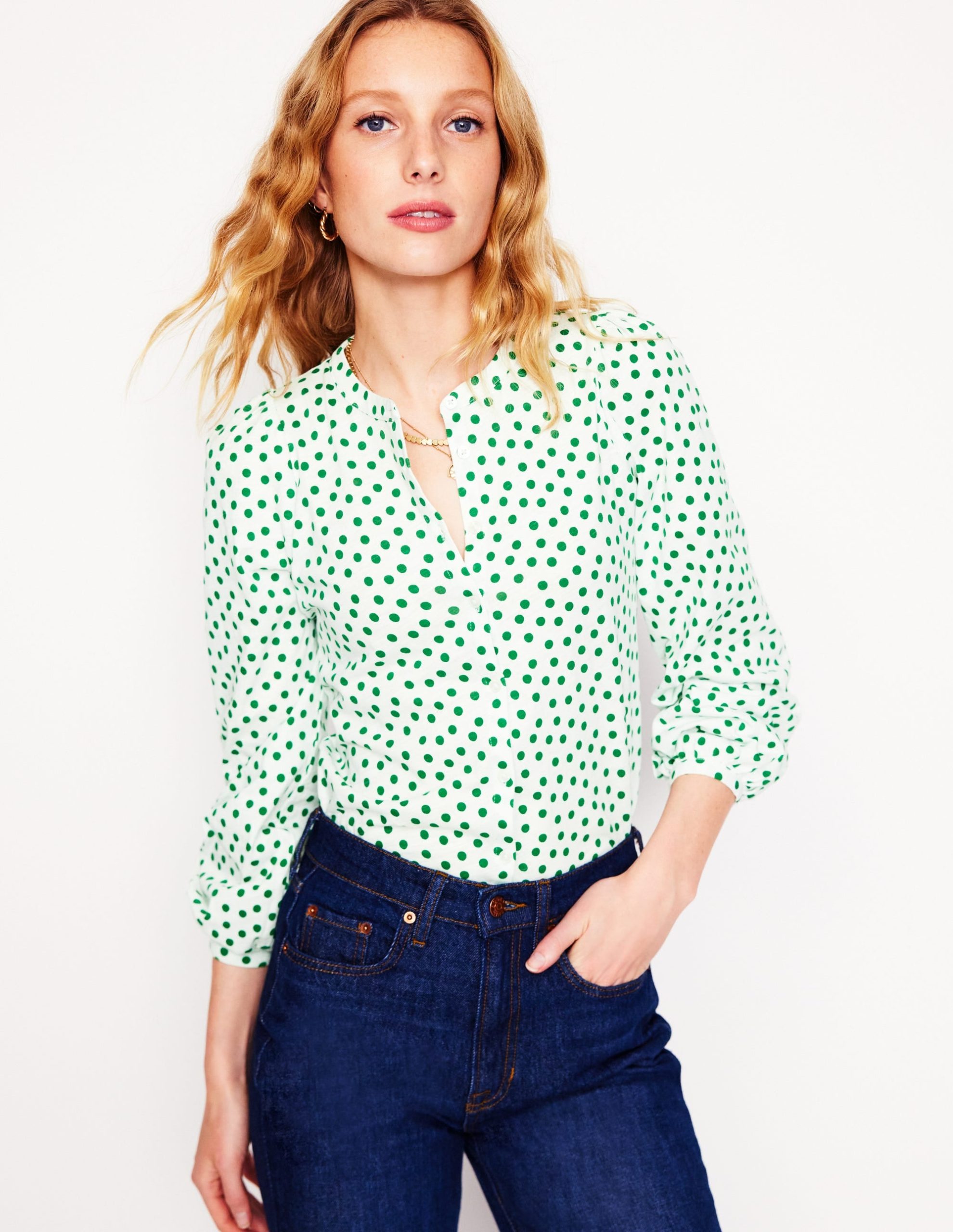 Marina Jersey Shirt-Ivory. Abstract Dot