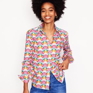 Sienna Cotton Shirt-Ivory. Daisy Bloom Geo