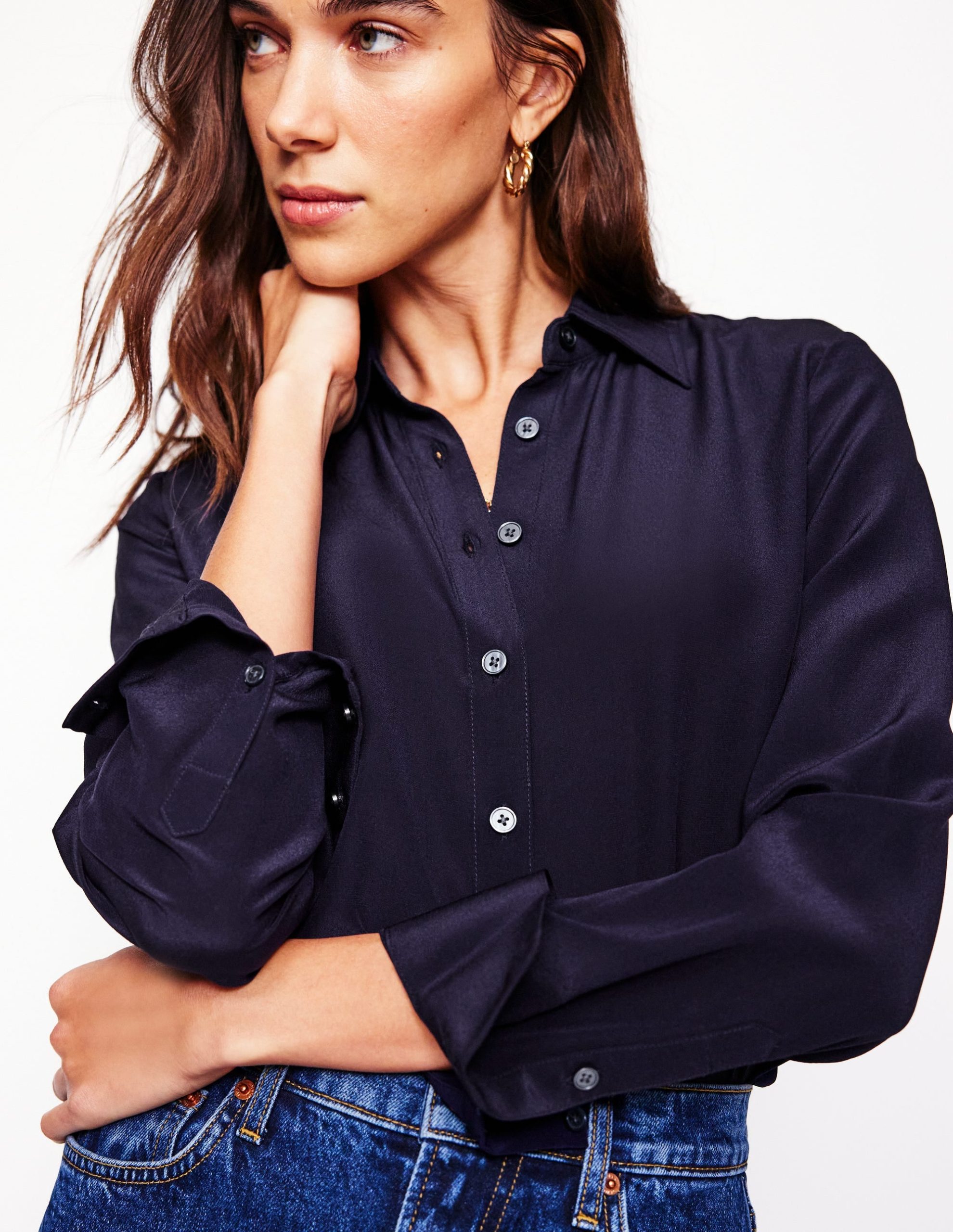 Sienna Silk Shirt-Navy - Image 2