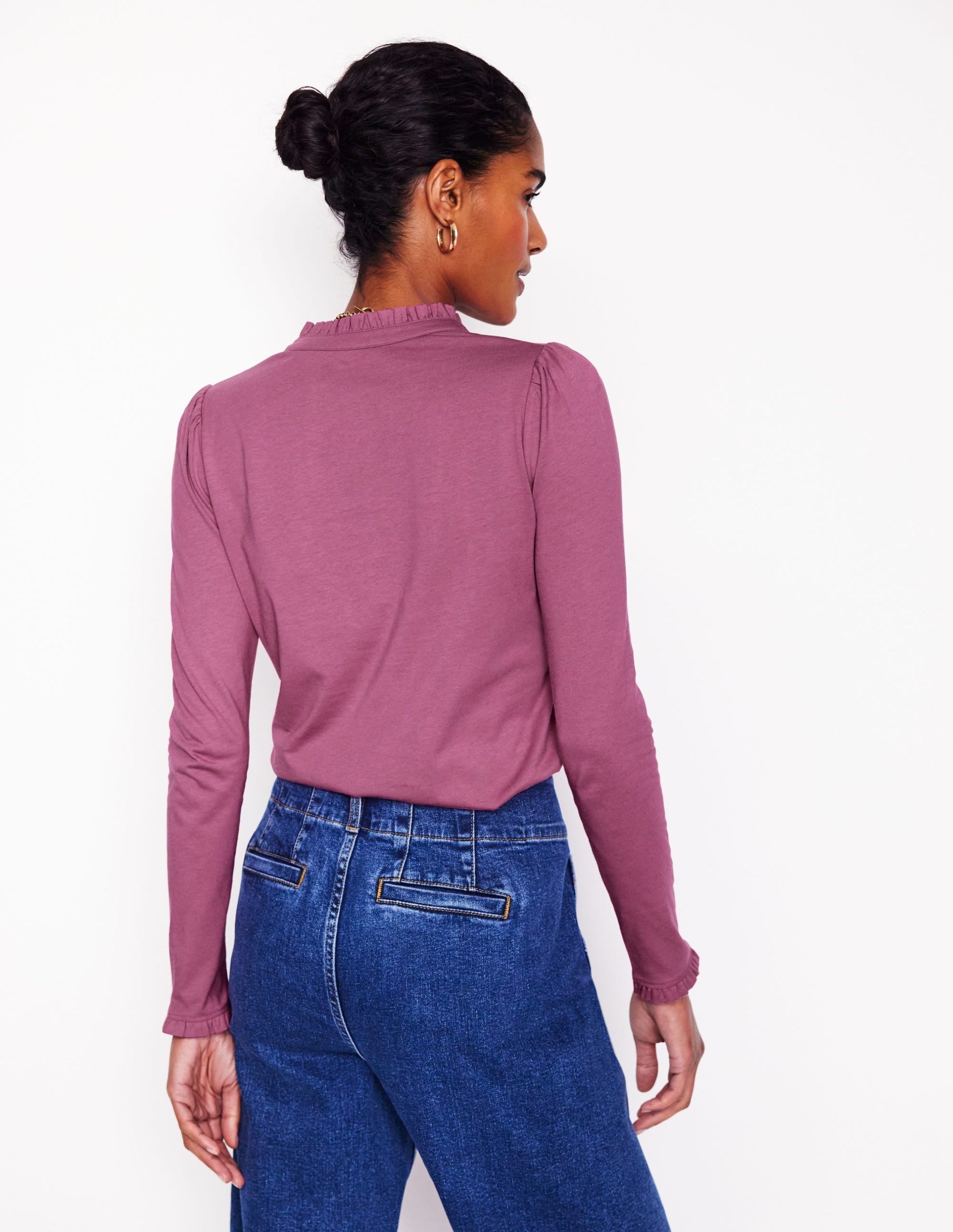 Supersoft Frill Henley Top-Purple Damson - Image 3