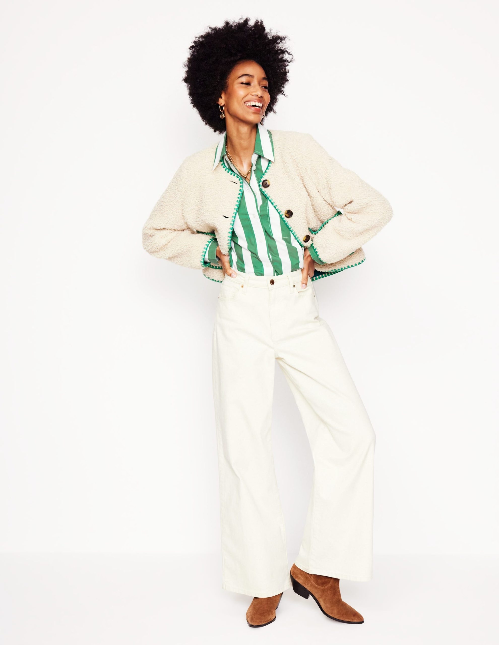 Sadie Relaxed Cotton Shirt-Rich Emerald Wide Stripe - Image 5
