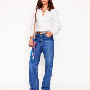 Ava Long Sleeve Trim Top-White