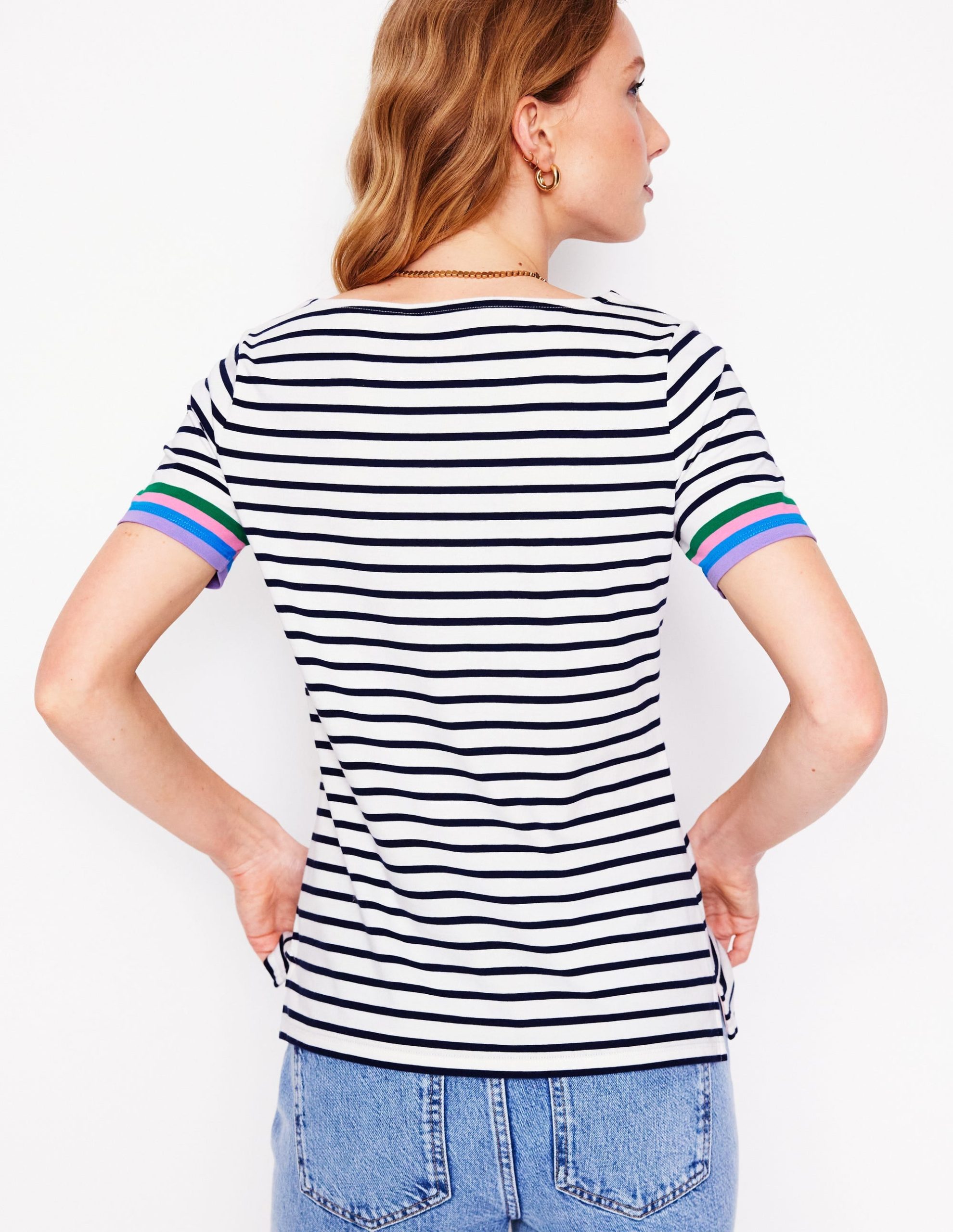 Ella Short Sleeve Breton-Emerald. Purple Sleeve Stripe - Image 3