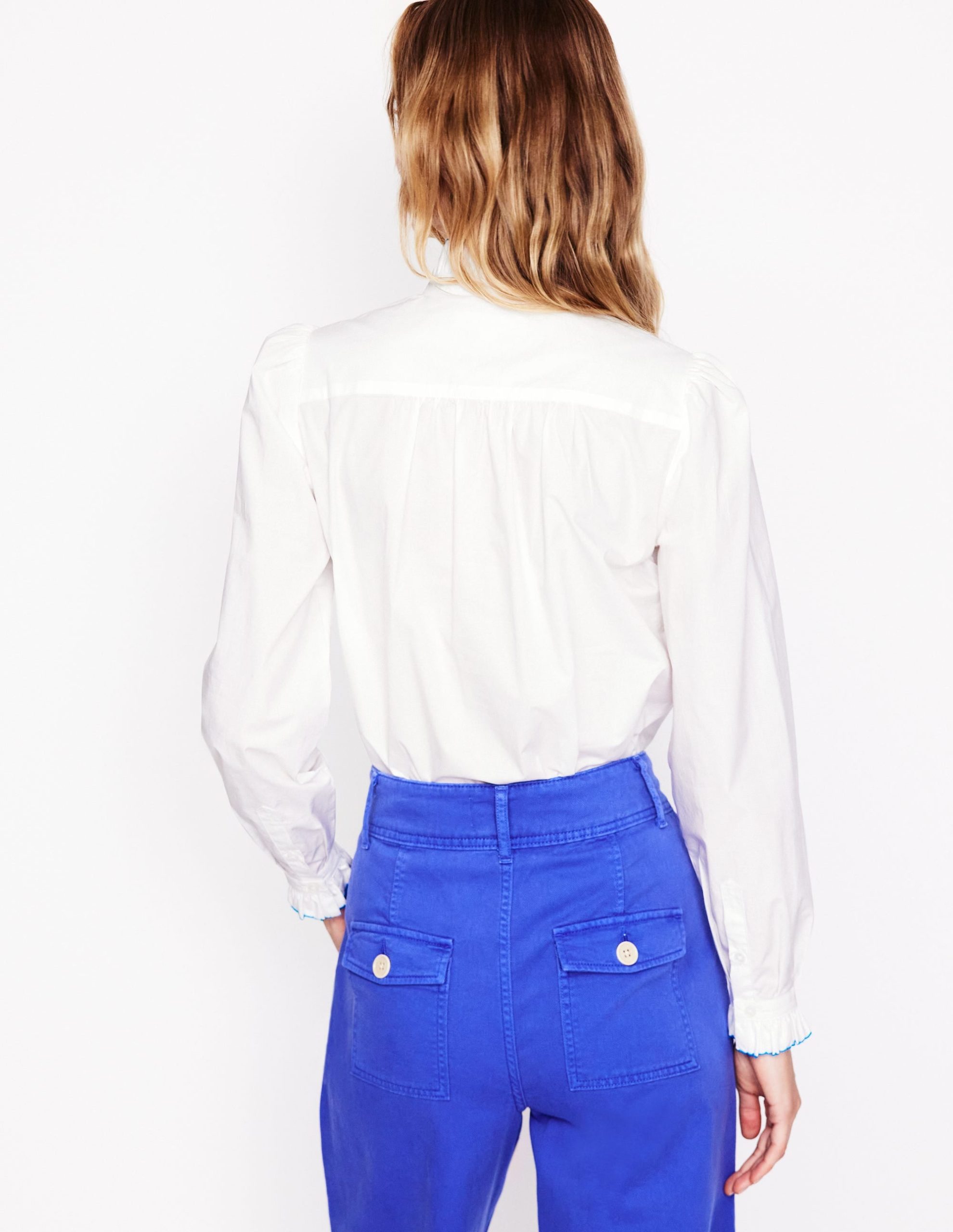 Felicity Cotton Blouse-White. Multi Stitch - Image 3