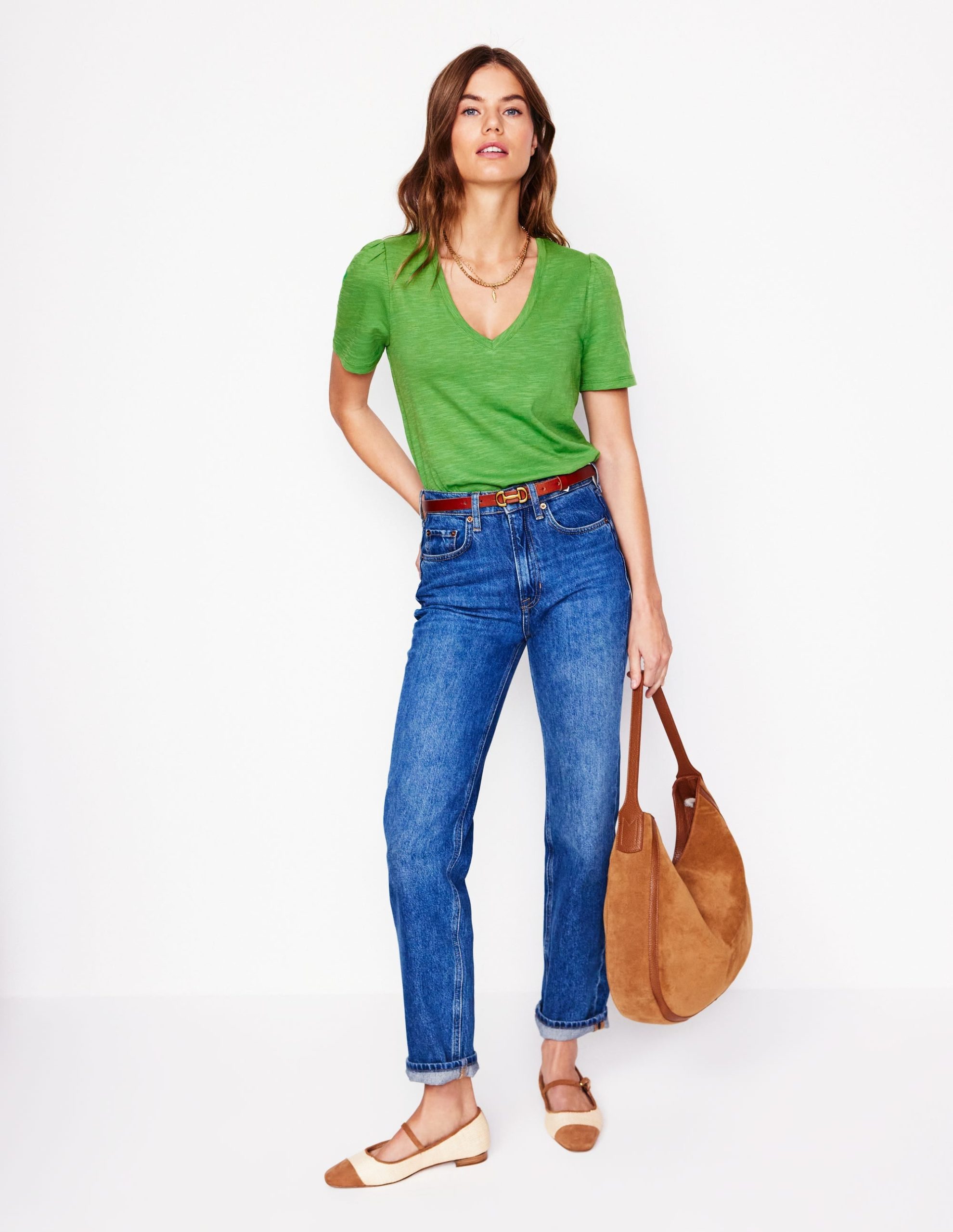 Short Sleeve V Neck T-shirt-Paradise Green - Image 4