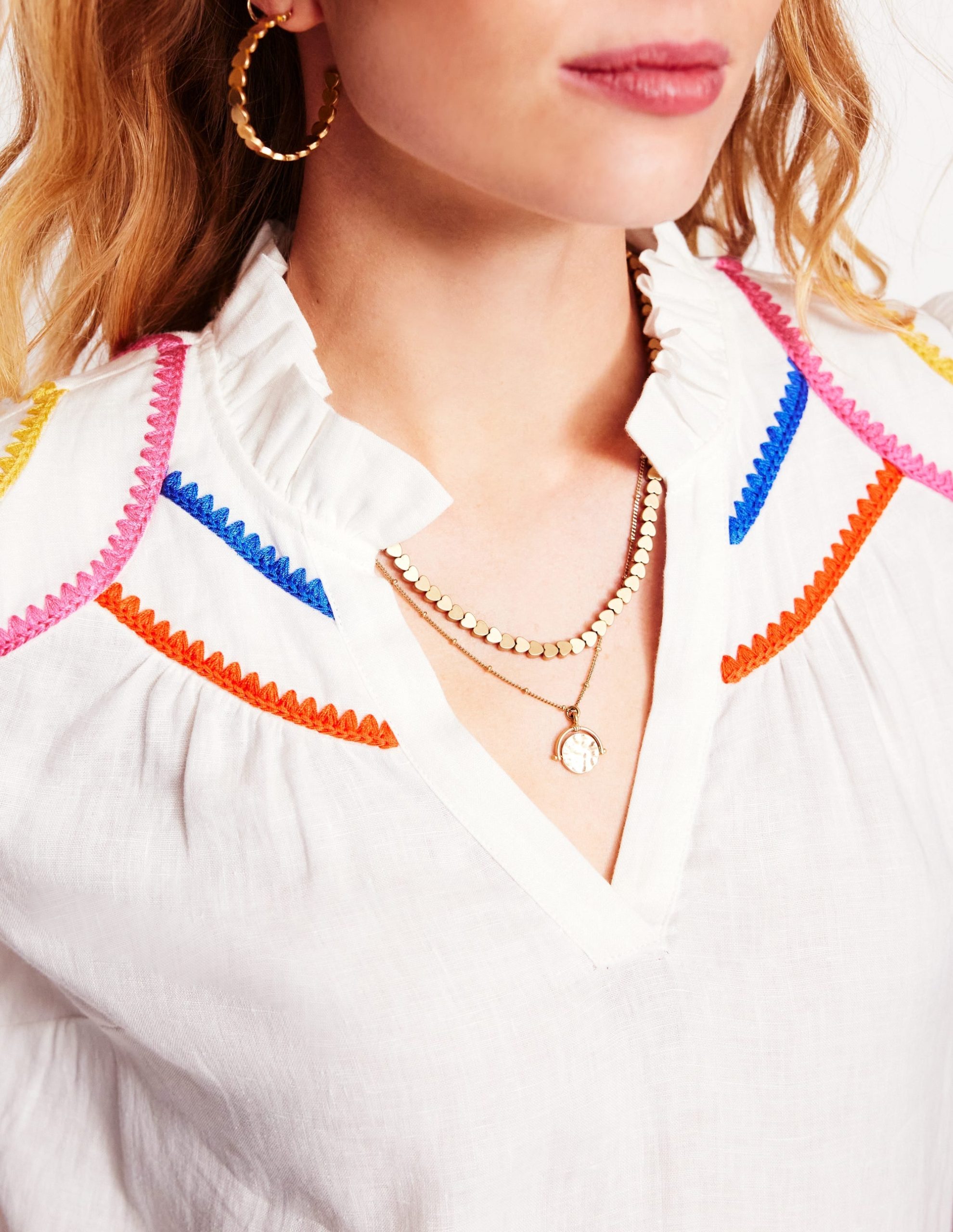 Grace Linen Top-White. Multi Stitch - Image 3