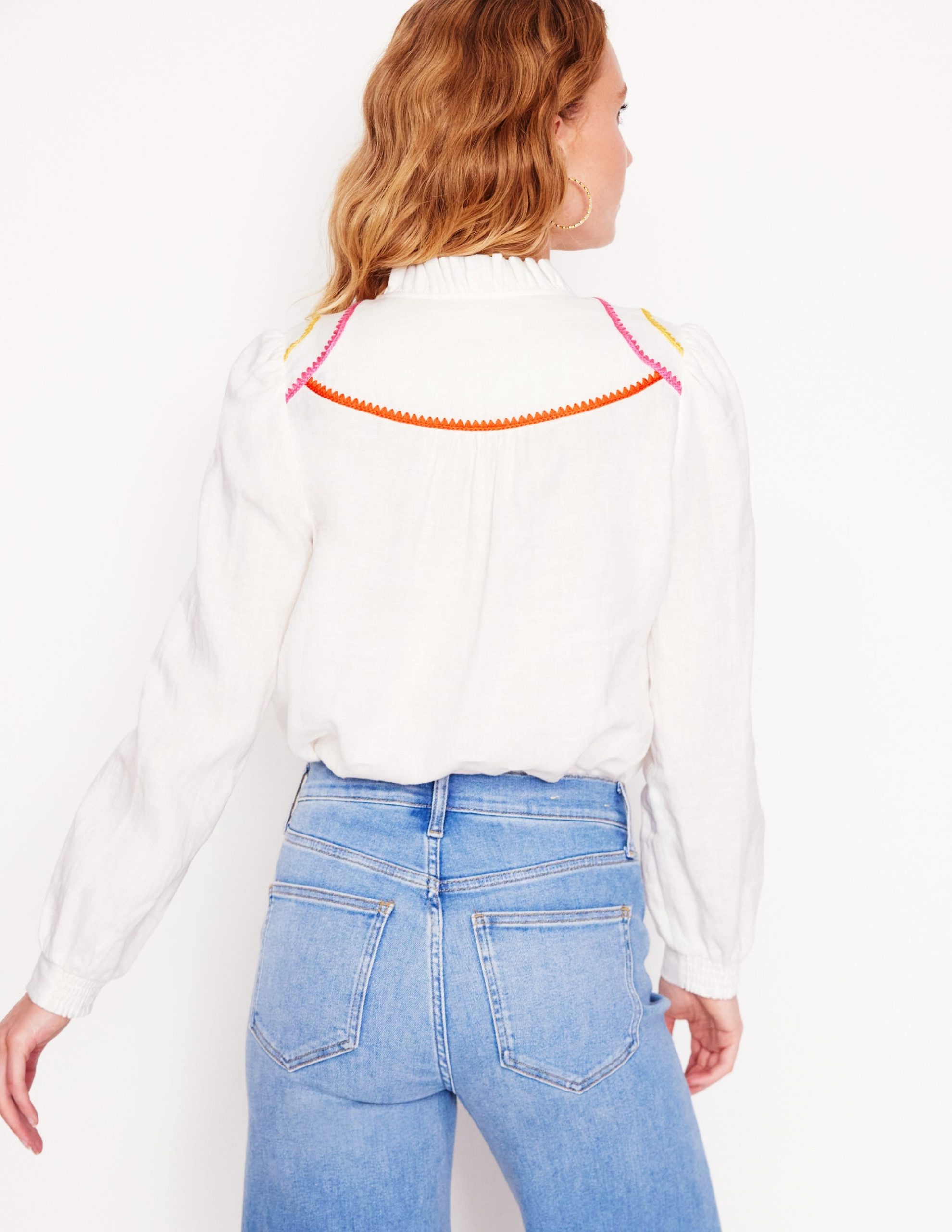 Grace Linen Top-White. Multi Stitch - Image 4