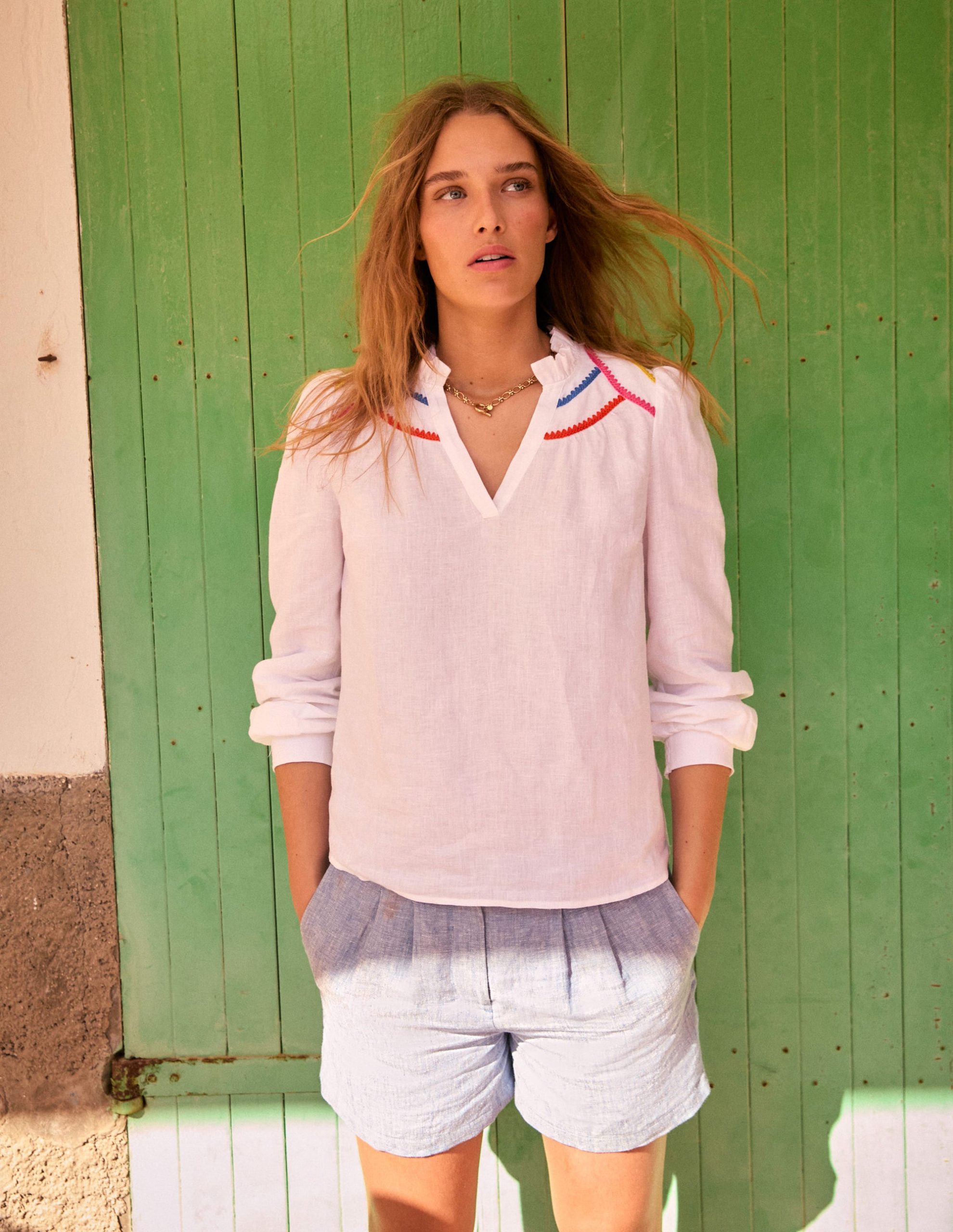 Grace Linen Top-White. Multi Stitch - Image 2