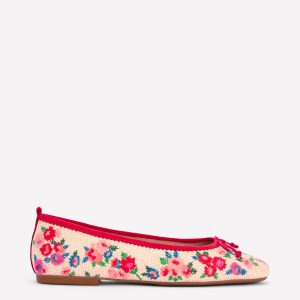 Kitty Flexi Sole Ballet Flats-Embroidered Natural