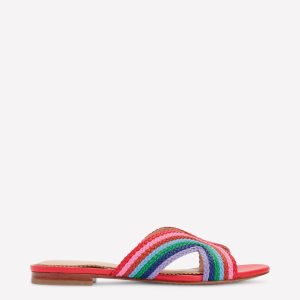 Striped Flat Sandals-Red. Multi