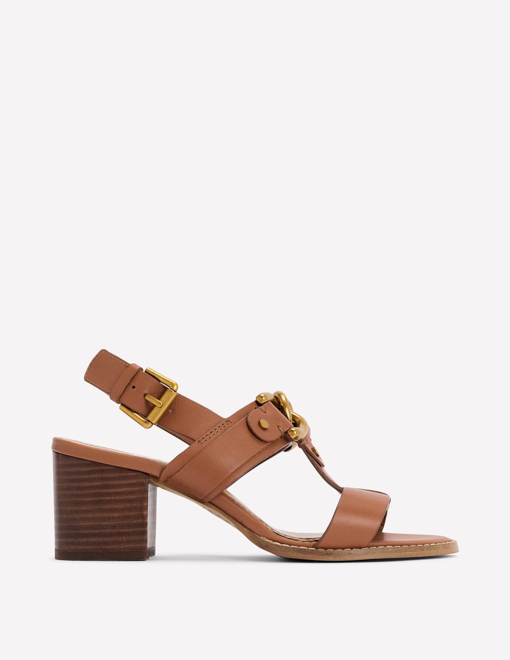 Block Heel Hardware Sandals-Tan