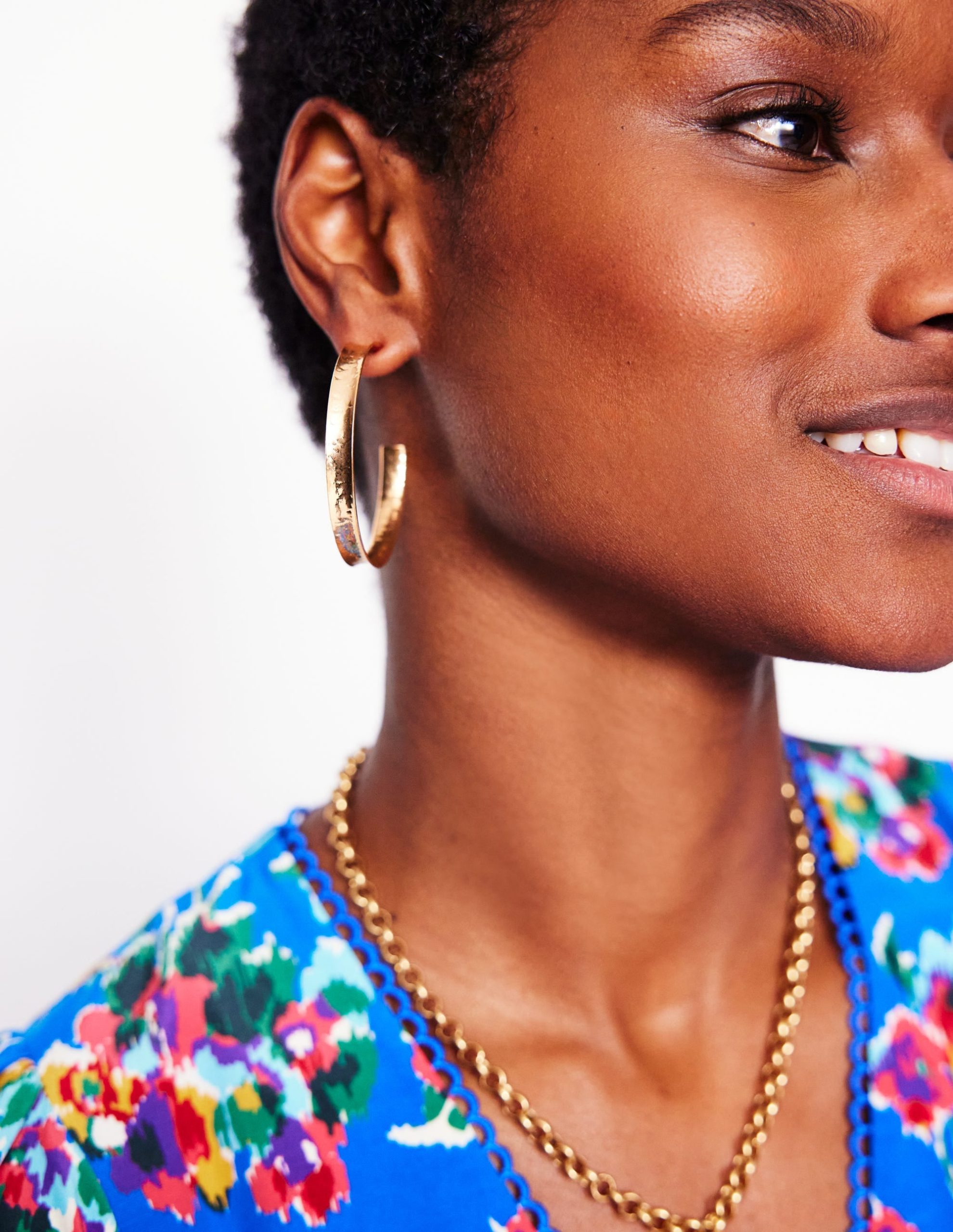 Large Hammered Hoop Earrings-Gold Colour