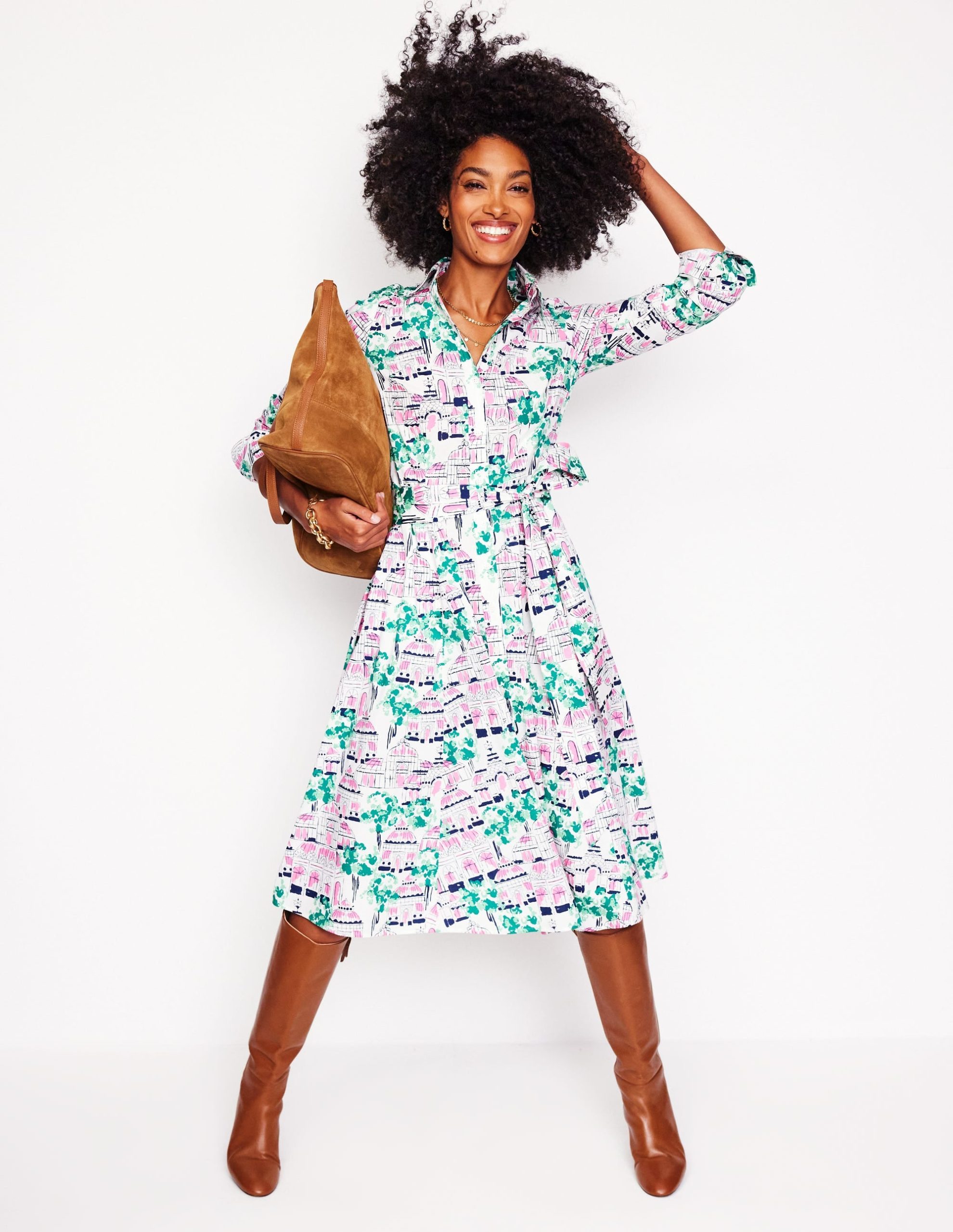 Amy Cotton Midi Shirt Dress-Ivory. Botanical Greenhouse