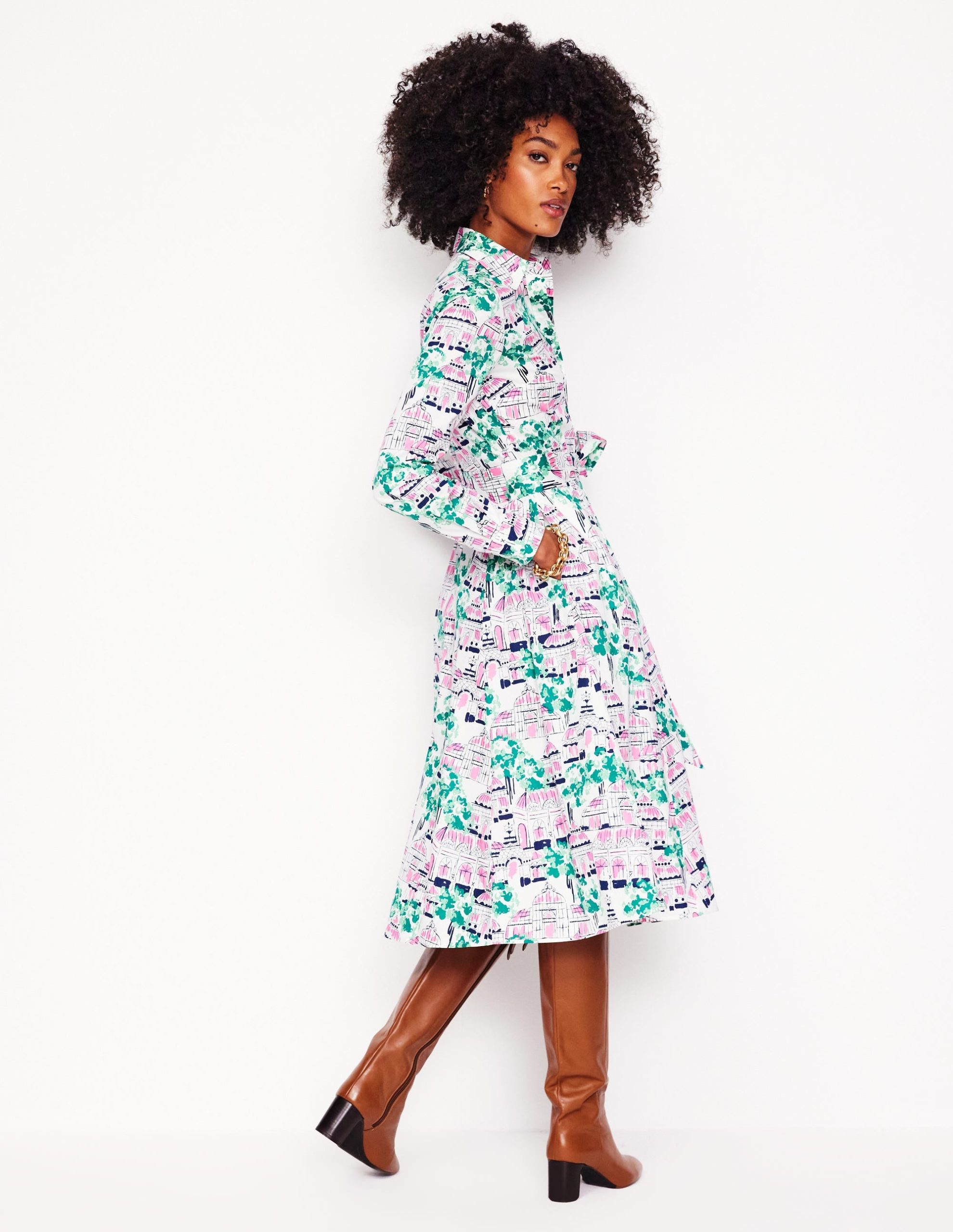 Amy Cotton Midi Shirt Dress-Ivory. Botanical Greenhouse - Image 3