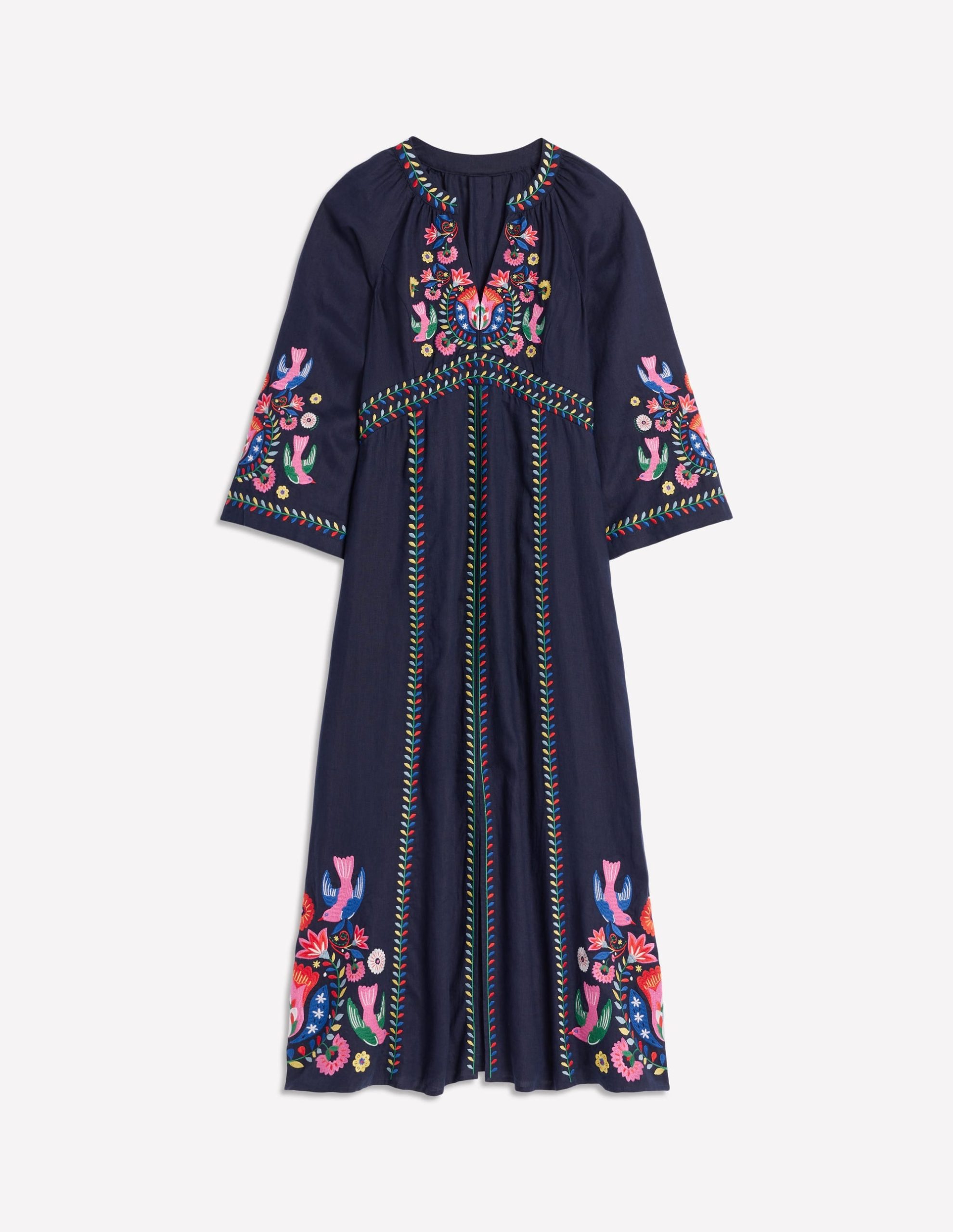 Una Linen Embroidered Dress-Navy. Multi Embroidery - Image 7
