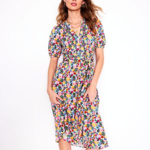 Sofia Trim Jersey Midi Dress-Multi. Paintbox Ditsy
