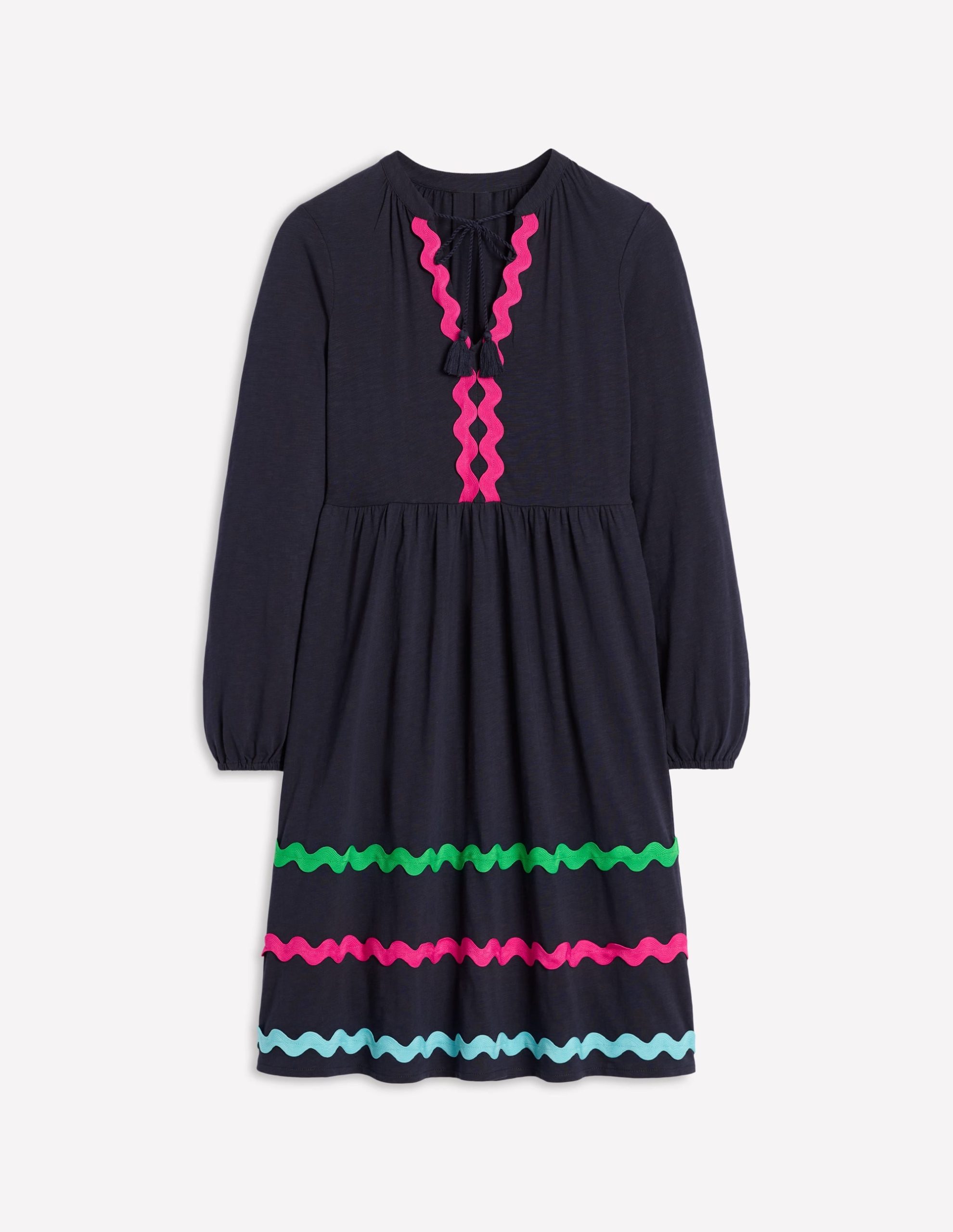 Corinna Ric Rac Jersey Dress-Navy - Image 7
