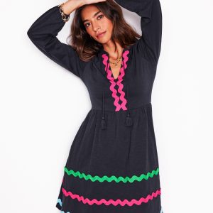 Corinna Ric Rac Jersey Dress-Navy