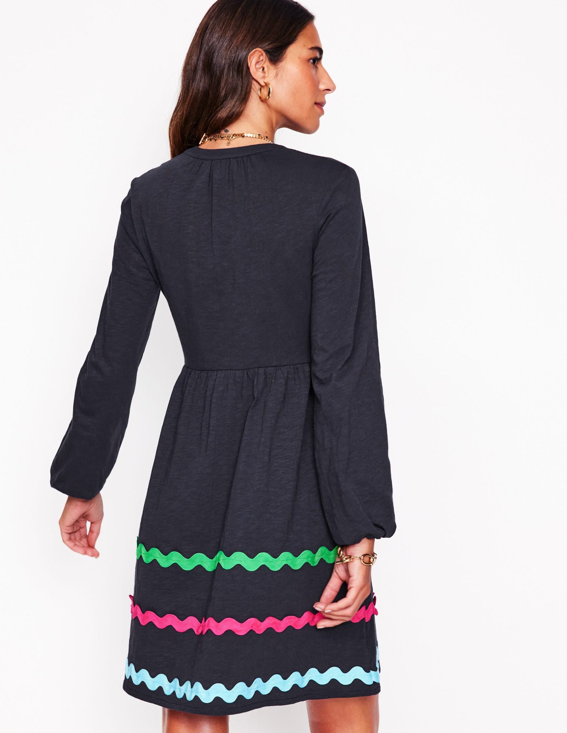 Corinna Ric Rac Jersey Dress-Navy - Image 4