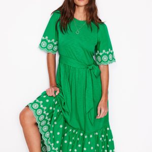 Isabel Broderie Mix maxi Dress-Rich Emerald