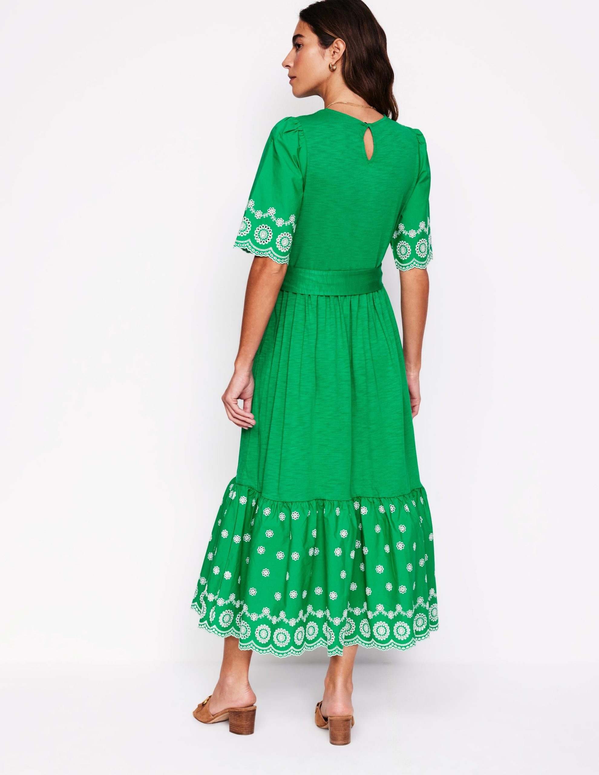 Isabel Broderie Mix maxi Dress-Rich Emerald - Image 3