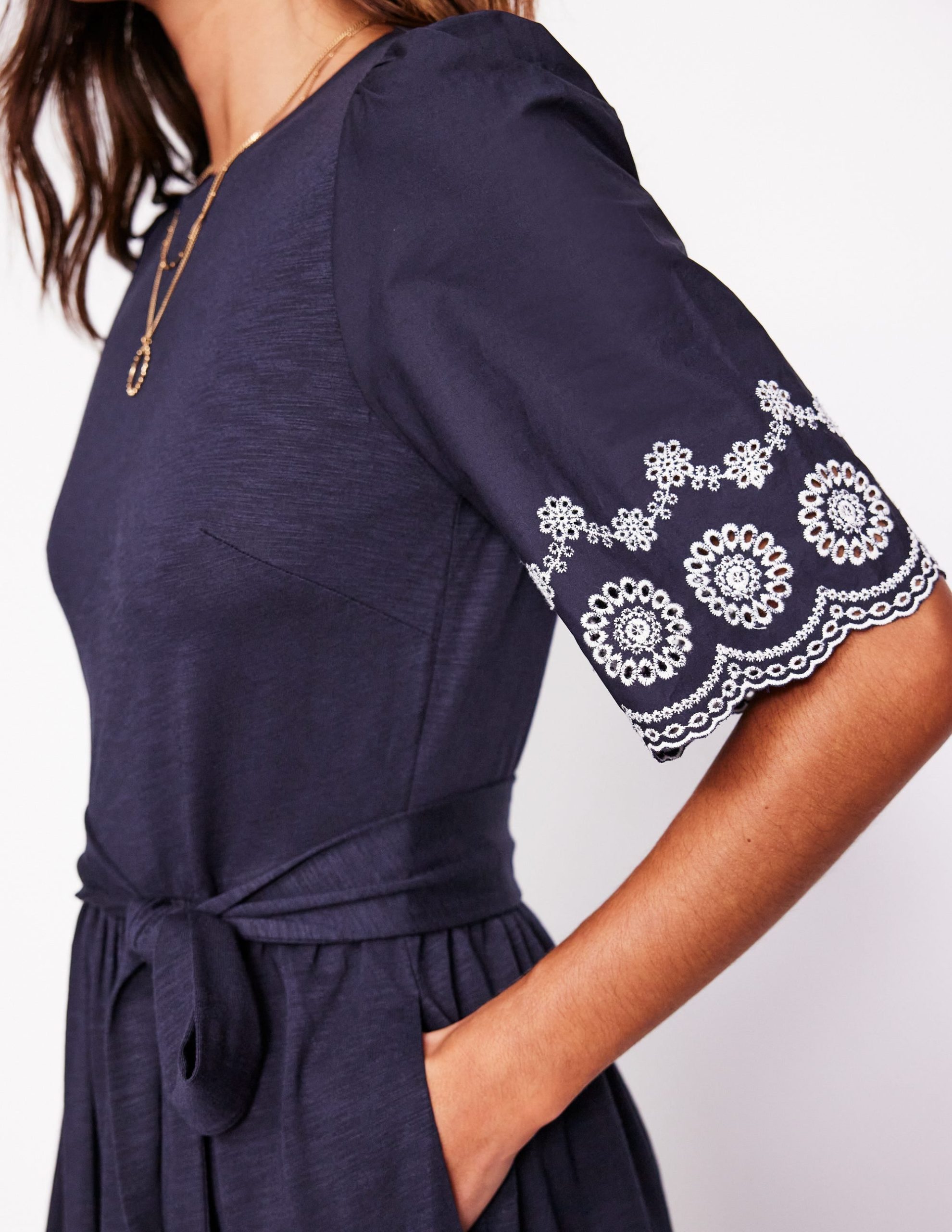 Isabel Broderie Mix maxi Dress-Navy - Image 2